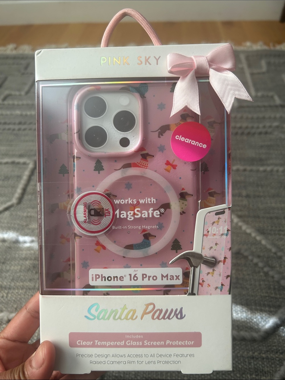 Santa Paws MagSafe-Compatible iPhone 16 Pro Max Case w Screen Protector (Pink)